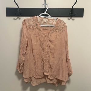 3/4-Sleeve Embroidered Lace Top - S
